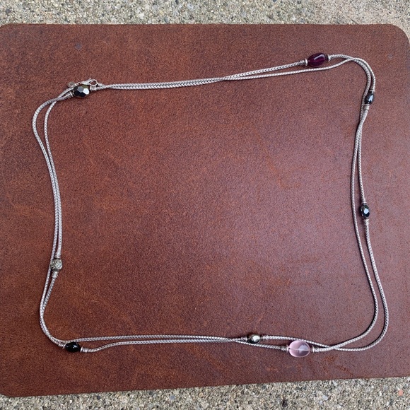 John Hardy X Adwoa Aboah 72 Inch Sterling Silver pink tourmaline Pyrite Necklace - Picture 4 of 16